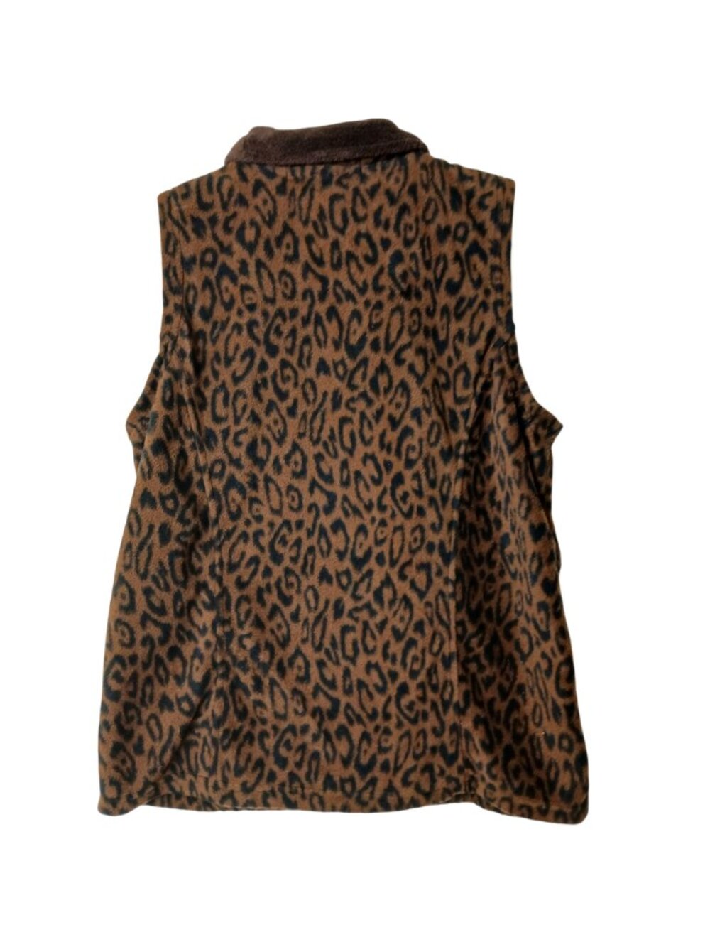 Lena Petite S Womens Leopard Print Sleeveless Fleece Vest Zip Brown Black #I-8 - Picture 8 of 8